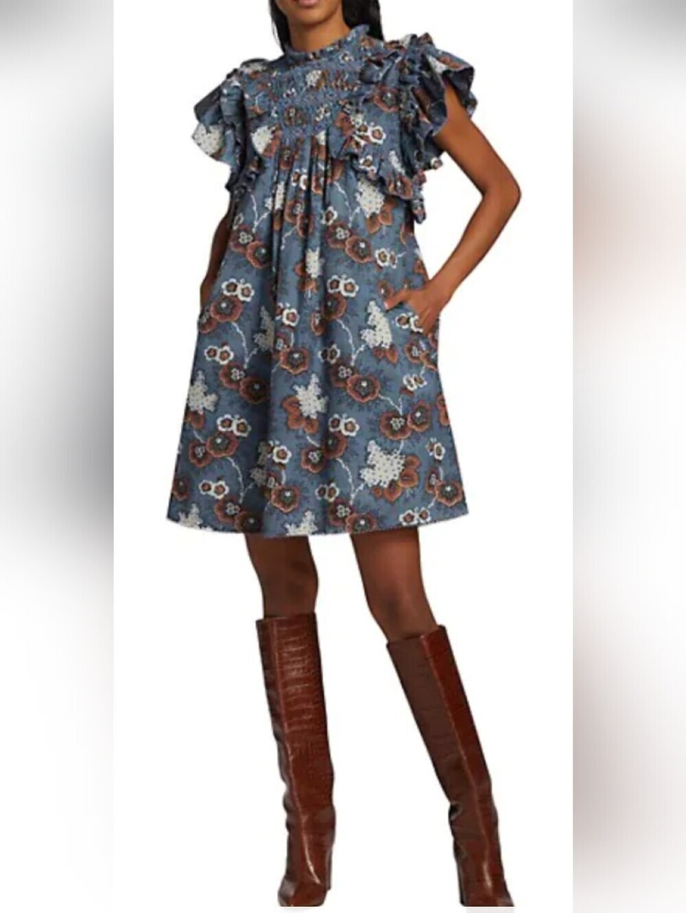 Sea New York Floral Ruffle Sleeve Mini Dress With Pockets Size S